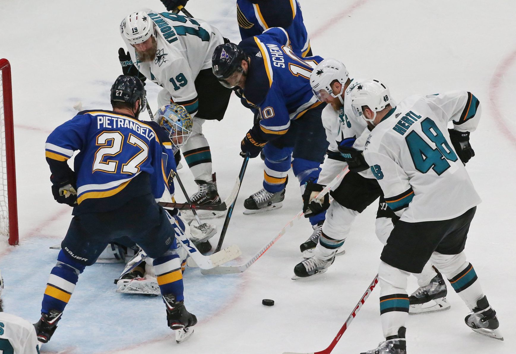 Blues and Sharks skate in game 4 of the semifinals